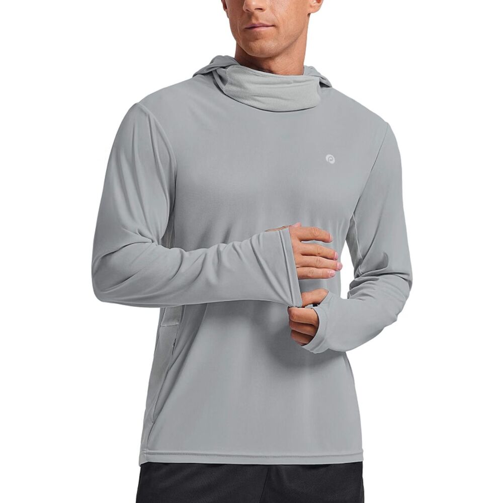 NWT PINSPARK Men's UPF 50+ Hooded Sun Protection Shirt Gray Long Sleeve Size XL